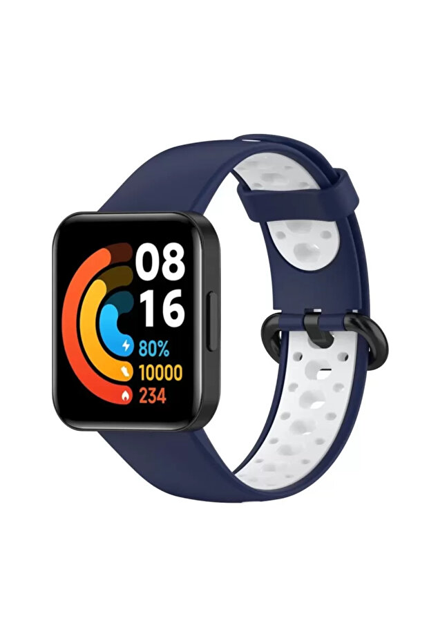 ساعة Xiaomi Redmi Watch 2 الرياضية بسوار مثقوب - أزرق داكن-أبيض