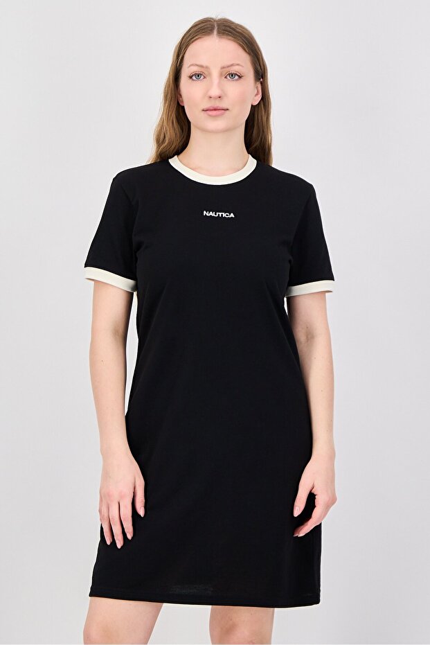Women Embroidered Logo Mini Dress, Black