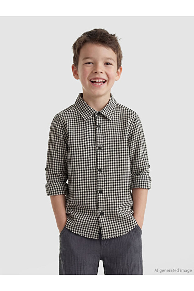 Esvab • Modern & Distinctive Checkered Embroidered Boys' Shirt