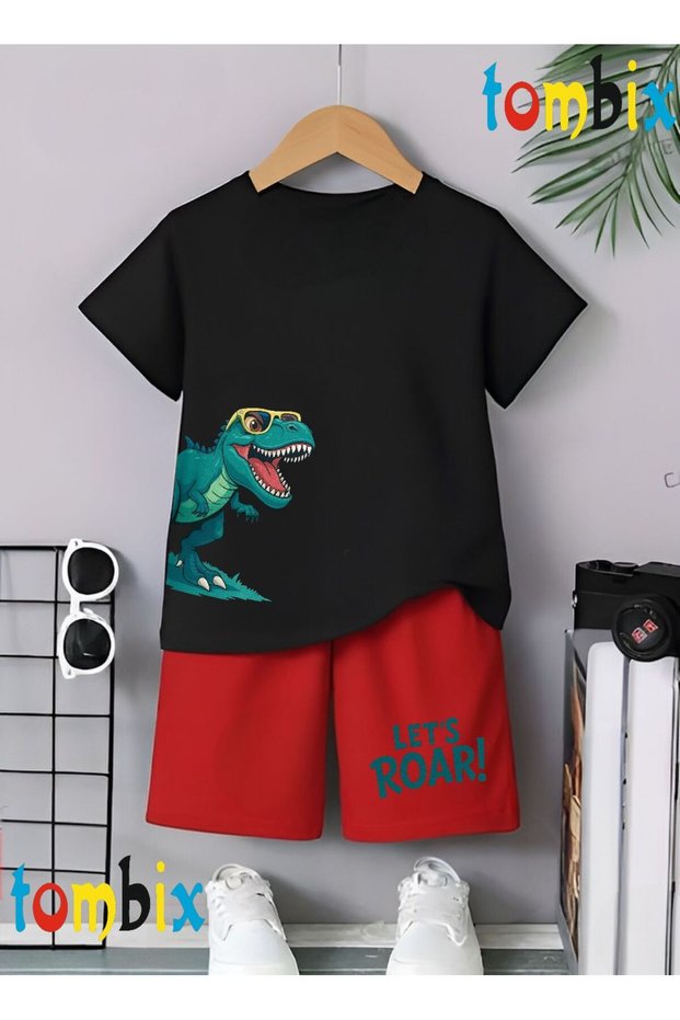Yandan Dinosaur Printed T-Shirt Shorts Summer Children's Set