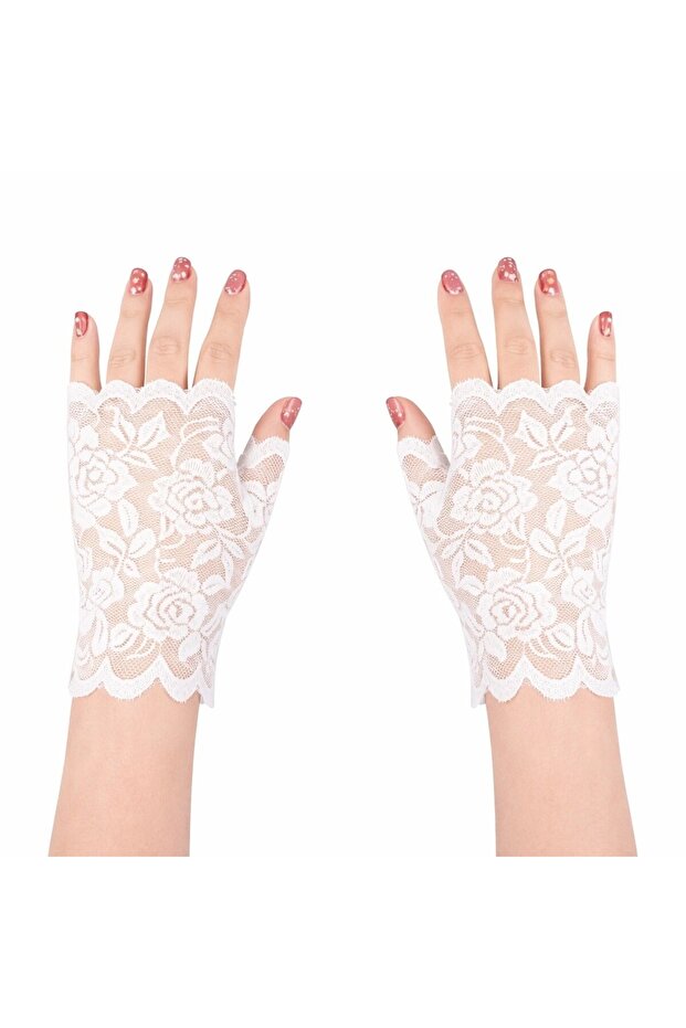® White Lace Fingerless Short Gloves