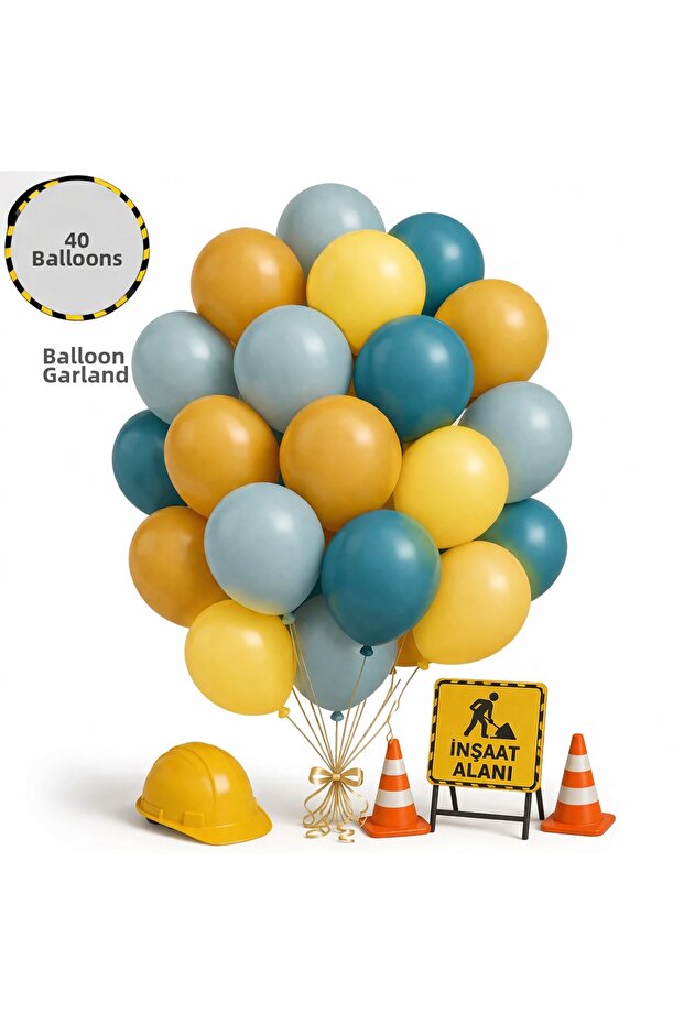 40-Piece Balloon Set – Yellow & Petrol Blue & Mustard & Blue Color Combination