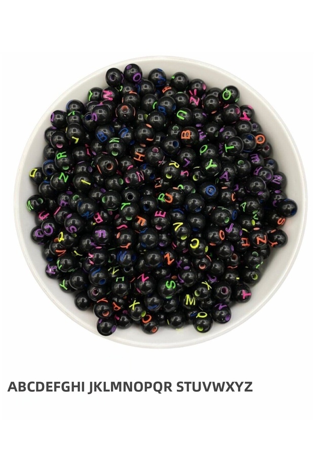 7mm round black base colorful ball letter beads, alphabet letter beads (100gr, ~450 pieces)