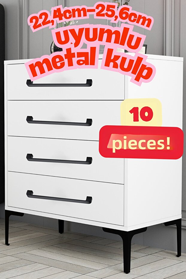 10 Pieces Radius Black Metal Furniture Handle 256 mm 25.6 cm Compatible Modern Kitchen Cabinet Drawer Handle