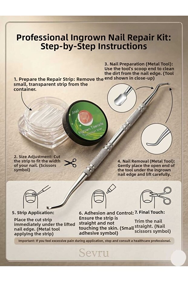 Professional Ingrown Nail Correction Set Nail Kit and Stainless Steel Double Sided Curette