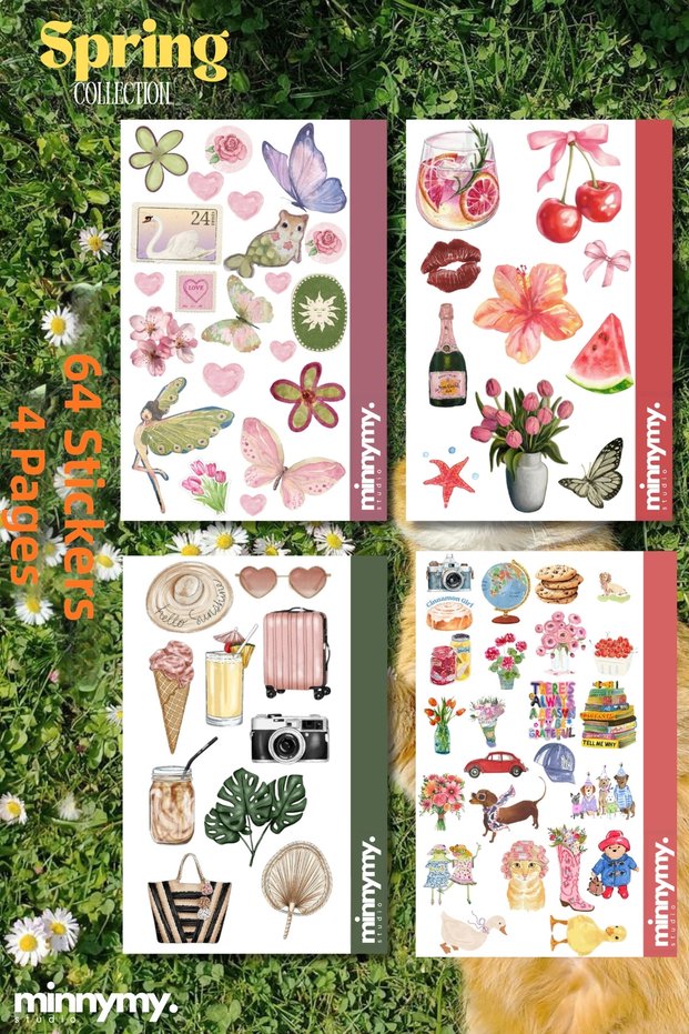 4-Pack Spring Collection Stickers, Decals, Agenda, Diary, Planner, Bullet Journal, Pinterest