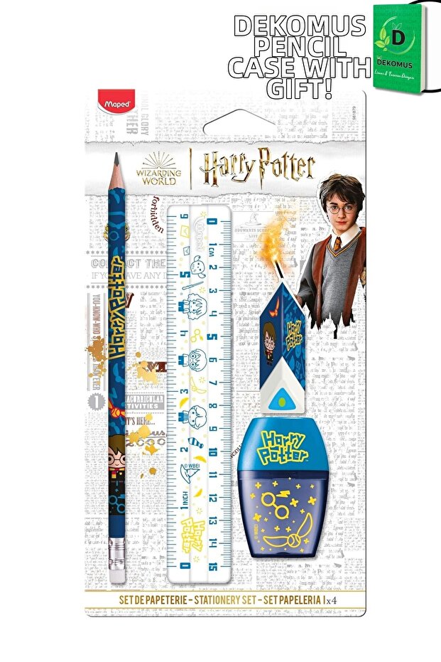 Maped X Dekomus Licensed Magic School 4-Piece Stationery Set Pencil, Ruler, Eraser V