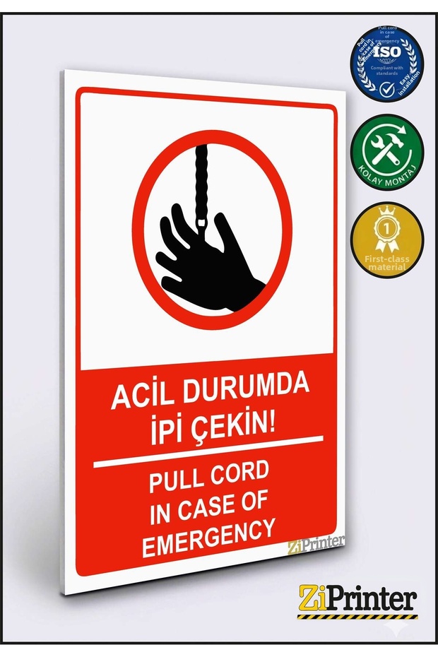 Pull the Cord in Case of Emergency! Isg Warning Sign Dekota 35X50 cm