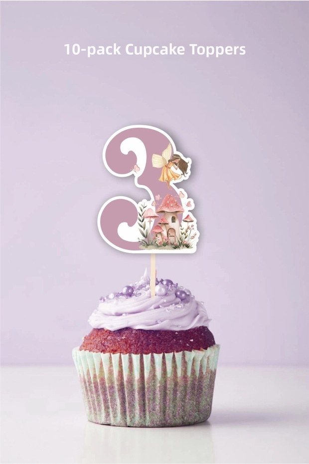 Fairy Girl Themed 3 Year Old Cupcake Decoration'10Pcs'