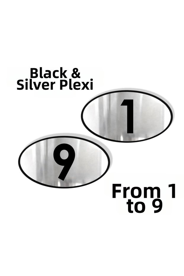 1 to 9 Ellipse Laser Black & Silver - Apartment Site -Apartment Hotel Office Door Number 10X7Cm
