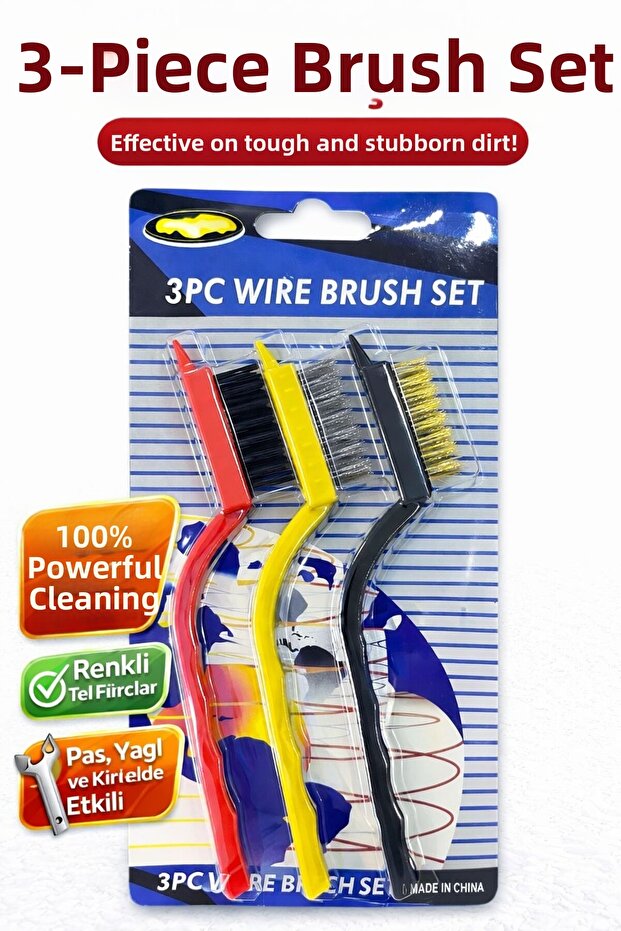 3-Piece Wire Brush Set – Effective for Cleaning Grills, Rust, and Oil