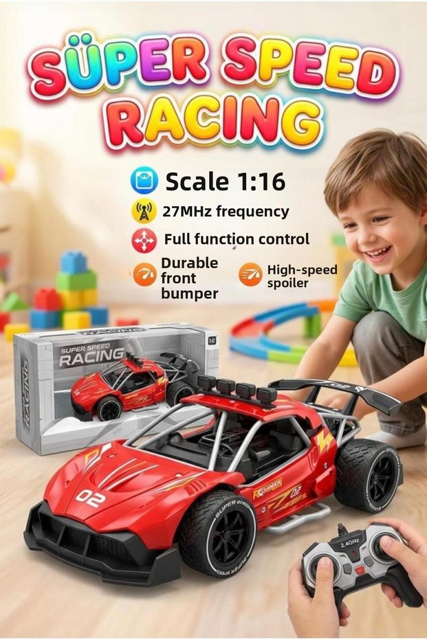 Remote Controlled Full Direction Function 27Mhz 1:16 Scale 15Km/H Fast Toy Racing Car Red