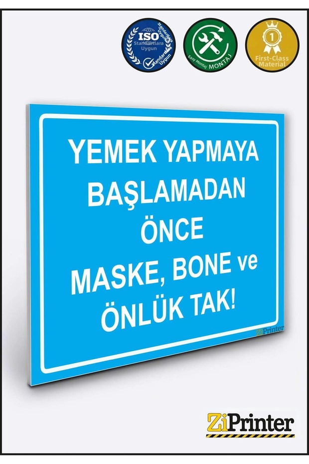 Put on a Mask, a Cap, and an Apron before Starting Cooking. Isg Warning Sign Dekota 25X35 cm