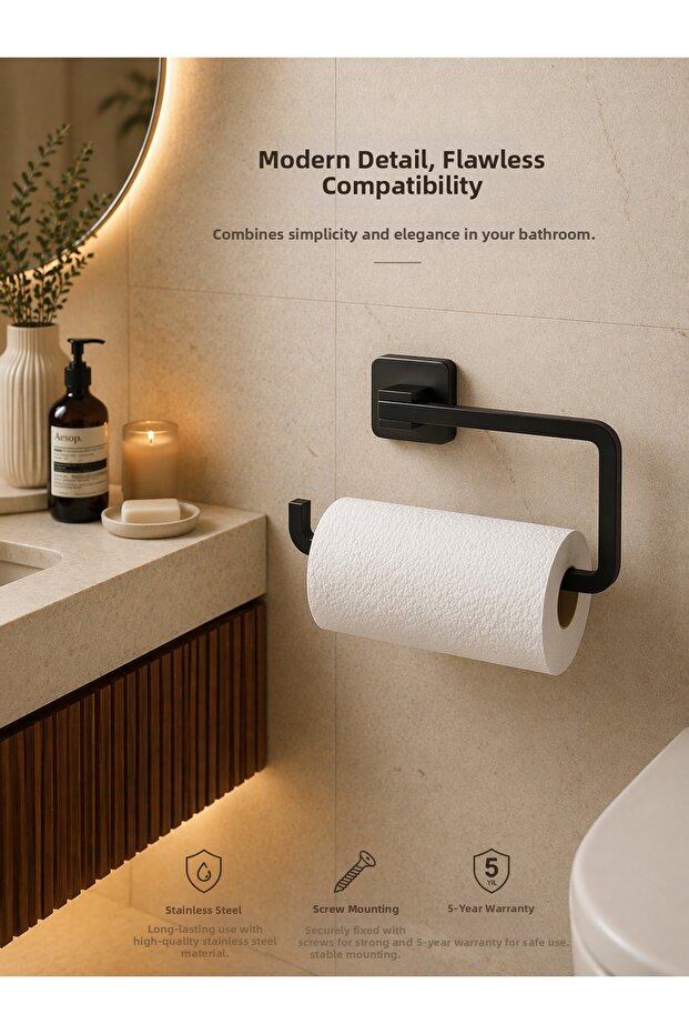 Yale Modern Black Freestanding Towel Holder, Towel Rack |   Stainless Metal, Screw-Mounted Towel Holder