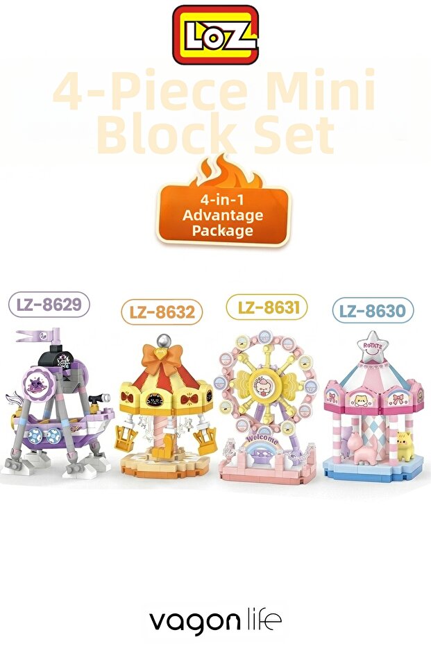 Loz Micro Block 4-Piece Amusement Park Set 4 Different Models Decorative Toy Building Set Building Block Set