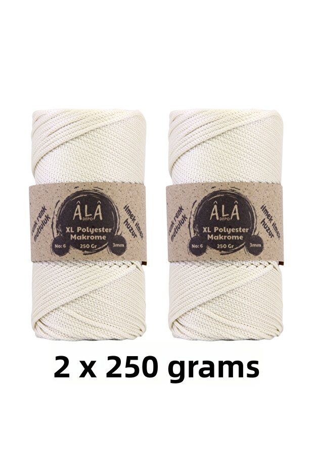 قطعتين من حبل حقيبة البوليستر XL مكراميه رقم: 6 (سميك) 2x250 جرام (إجمالي 500 جرام)