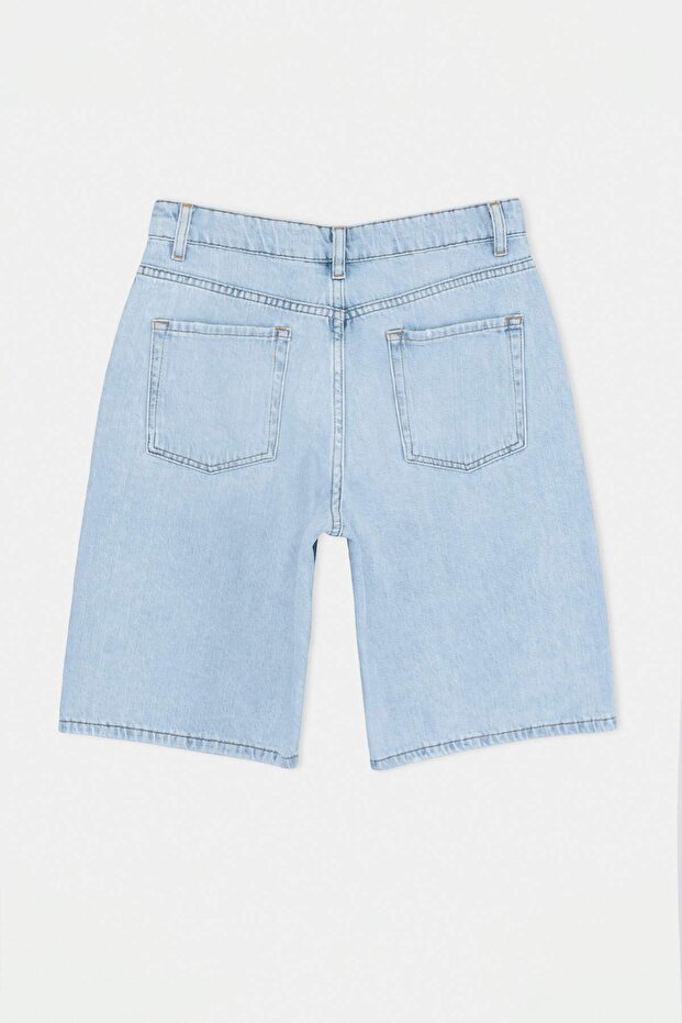 Açık Mavi %100 Pamuk Yüksek Bel Denim Bermuda TWOSS26SR00221 - 5