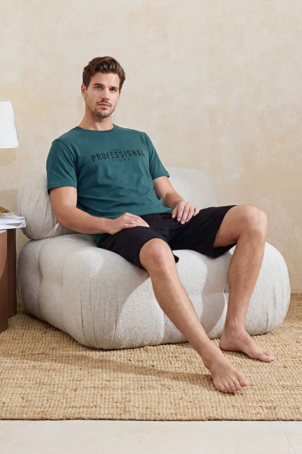 Yeşil Regular Fit Baskılı %100 Pamuk Yazlık Pijama Takımı TMNSS26PT00038 - 2