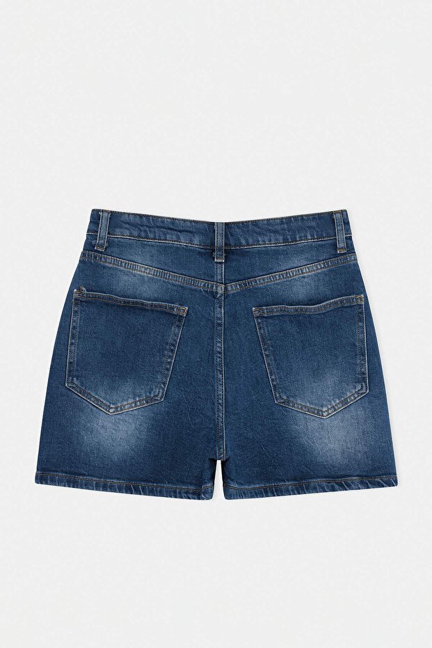 Mavi Cep Detaylı Yüksek Bel Az Esnek Denim Şort Etek TWOSS26SR00123 - 8