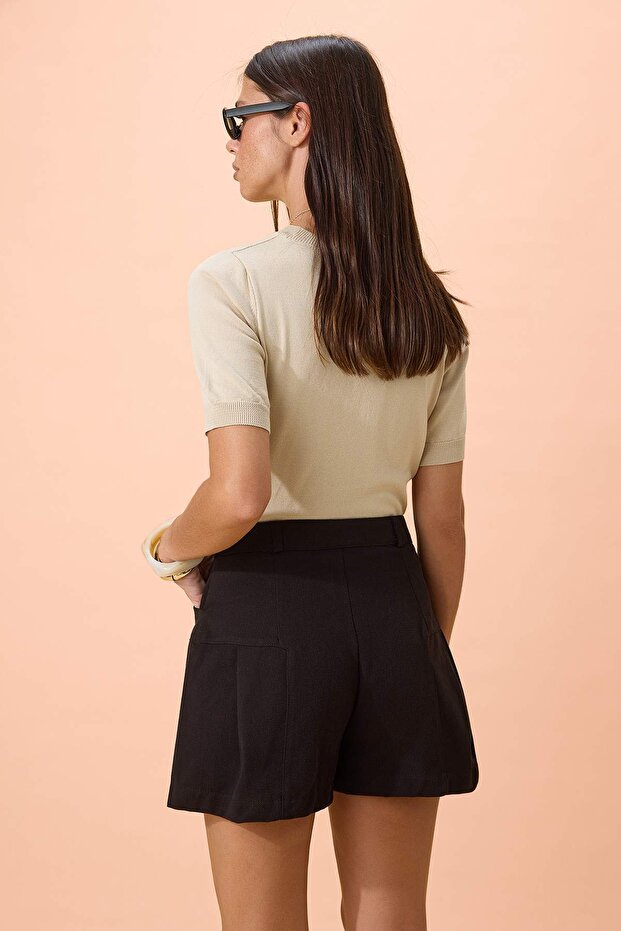 Siyah Gabardin Kısa Şort & Bermuda TWOSS26SR00046 - 4