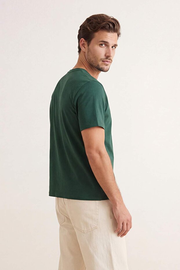 Unisex Haki Oversize/Geniş Kesim Tilki Nakışlı %100 Pamuk T-Shirt TMNSS26TS00047 - 5