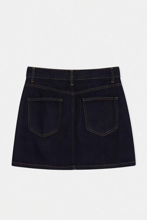 Koyu Mavi %100 Pamuk Yüksek Bel Denim Şort Etek TWOSS26SR00110 - 8