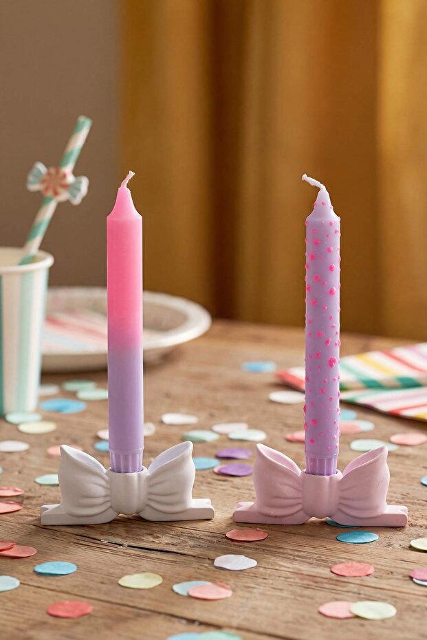 Set of 2 Bow-Shaped Ceramic Candle Holders (Candle Not Included.) Tphss26Sm00004