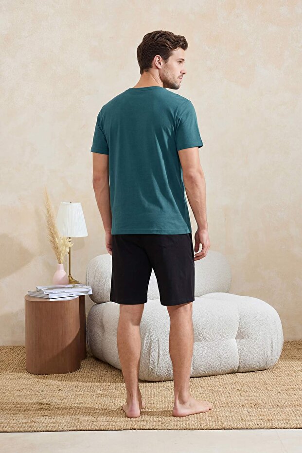 Yeşil Regular Fit Baskılı %100 Pamuk Yazlık Pijama Takımı TMNSS26PT00038 - 3