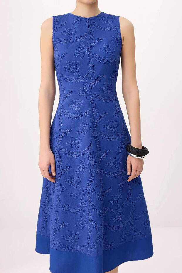 Saks Sırt Detaylı Brode Astarlı Midi Dokuma Elbise TWOSS26EL00443 - 4