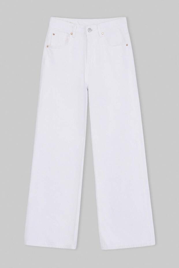 Beyaz DÖKÜMLÜ Yüksek Bel %100 Pamuk Wide Leg Jeans TWOSS26JE00062 - 5