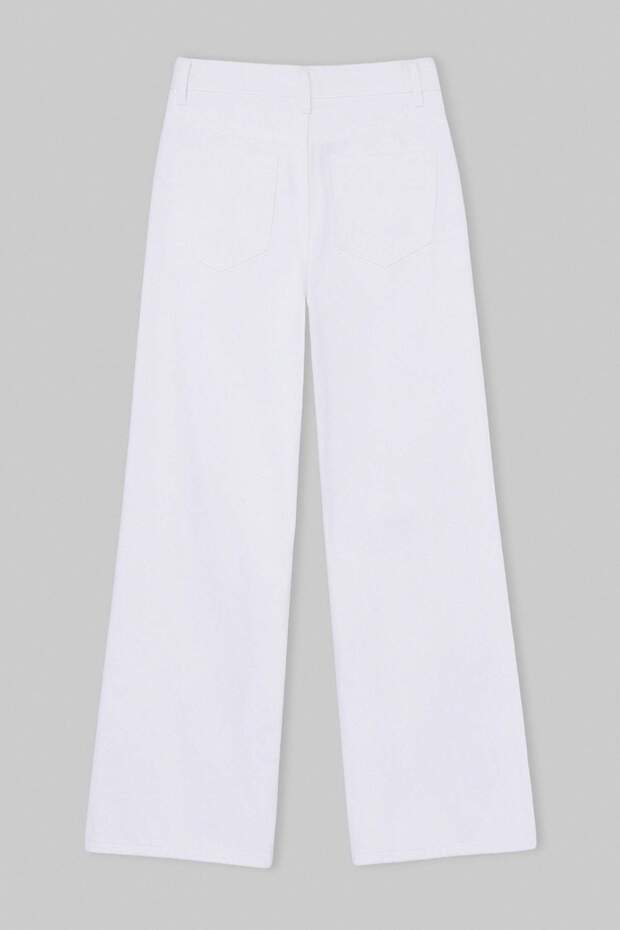 Beyaz DÖKÜMLÜ Yüksek Bel %100 Pamuk Wide Leg Jeans TWOSS26JE00062 - 6
