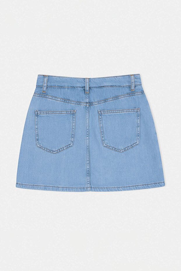 Açık Mavi %100 Pamuk Yüksek Bel Denim Şort Etek TWOSS26SR00110 - 8