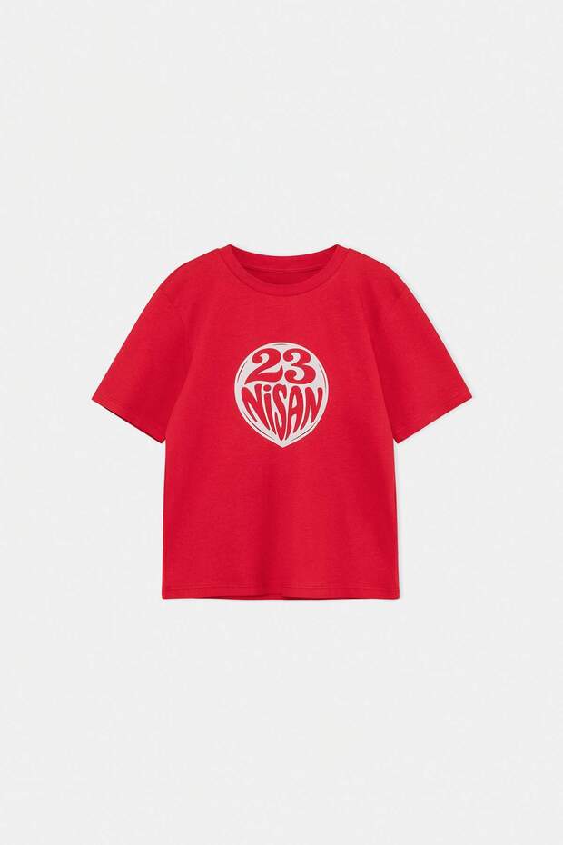 Kırmızı Unisex Baskılı 23 Nisan Örme T-Shirt TKDSS26TS00076 - 2