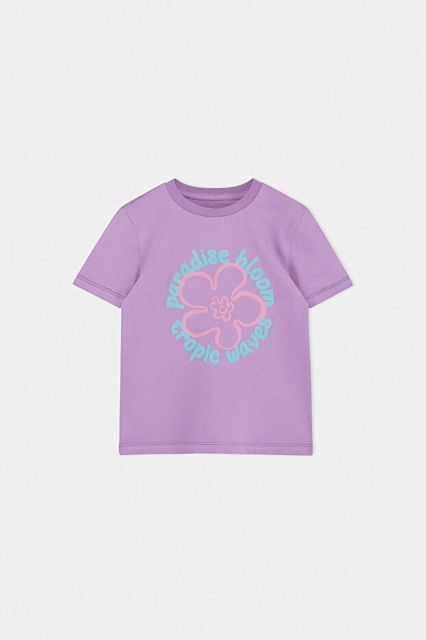 Lila-Antrasit 2'li Kız Çocuk Örme T-Shirt TKDSS26TS00030 - 5