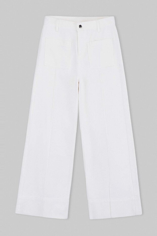 Beyaz Cep Detaylı Yüksek Bel %100 Pamuk Wide Leg Jeans TWOSS26JE00162 - 5