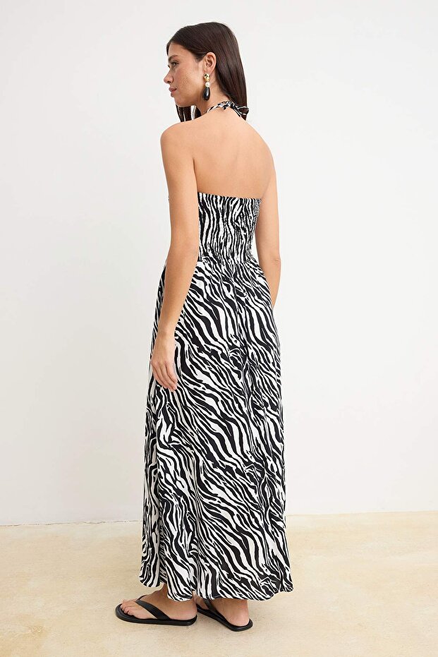 Çok Renkli Zebra Desenli Midi Gipeli Dokuma Elbise TWOSS26EL00619 - 4