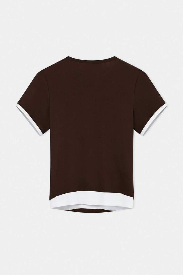 Kahverengi Degaje Yaka Body İçlikli Kısa T-shirt TDRSS26TS00018 - 5