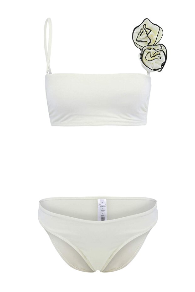 Ekru Straplez Kaplı Çiçek Aplikeli Normal Bel Regular Bikini Takımı TBESS26BT00061 - 6