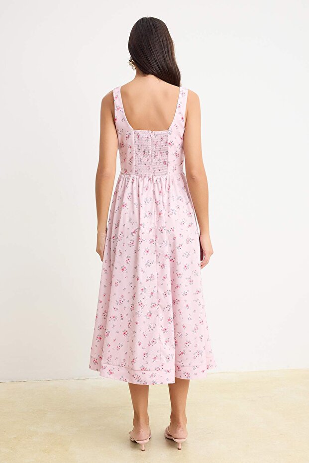 Pembe-Çok Renkli Midi Dokuma Elbise TWOSS26EL00658 - 4