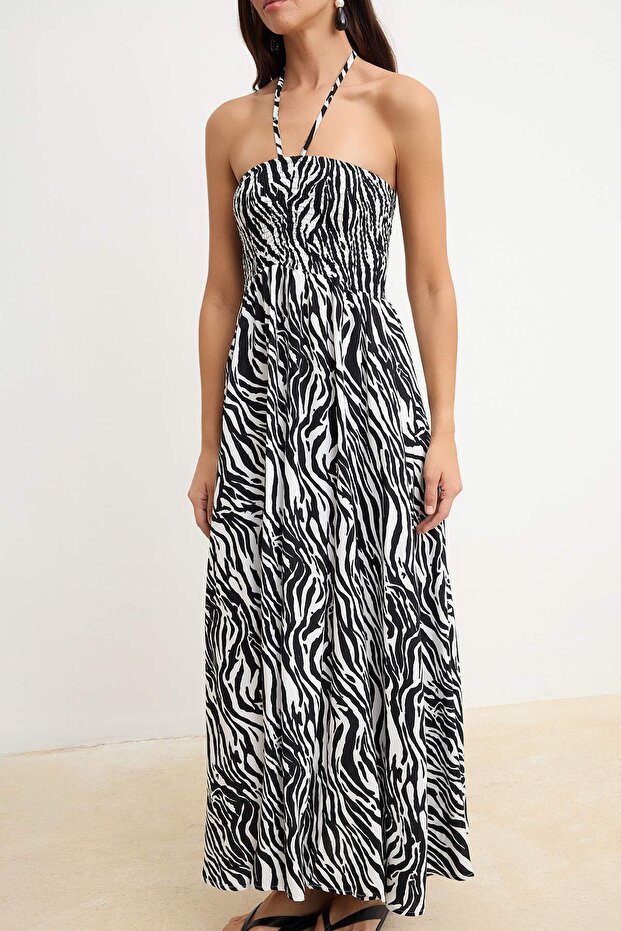 Çok Renkli Zebra Desenli Midi Gipeli Dokuma Elbise TWOSS26EL00619 - 3
