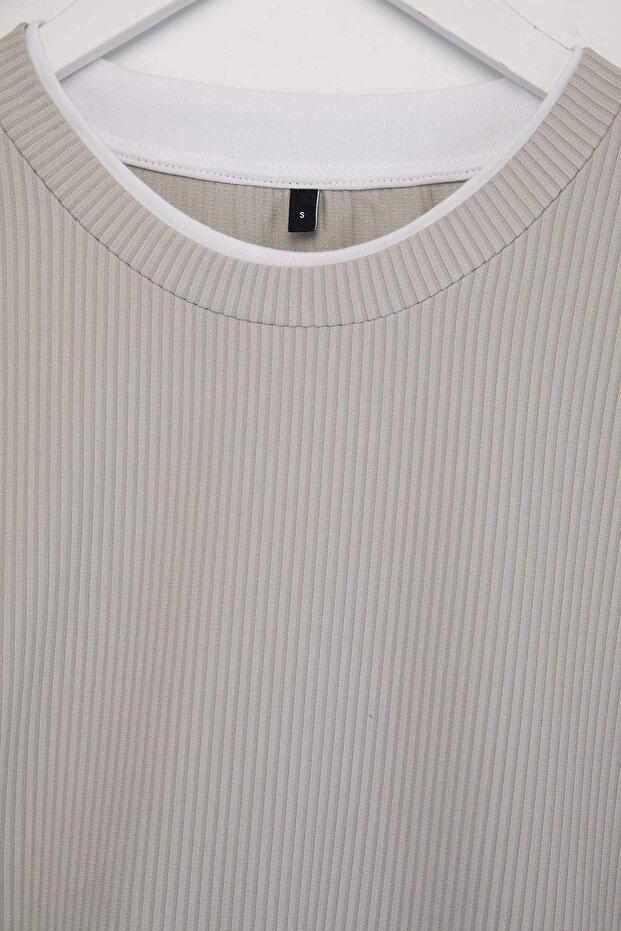 Taş Oversize/Geniş Kesim Ottoman Örme T-Shirt TMNSS26TS00038 - 5