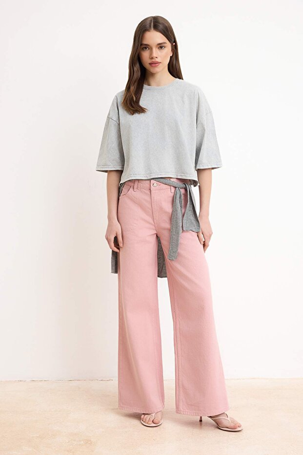 Pembe Cep Detaylı Yüksek Bel Wide Leg Jeans TWOSS26JE00286 - 1