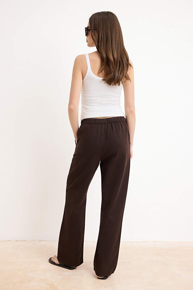 Kahverengi Beli Lastikli Tencel Karışımlı Yüksek Bel Wide Leg Jeans TWOSS26JE00258 - 4
