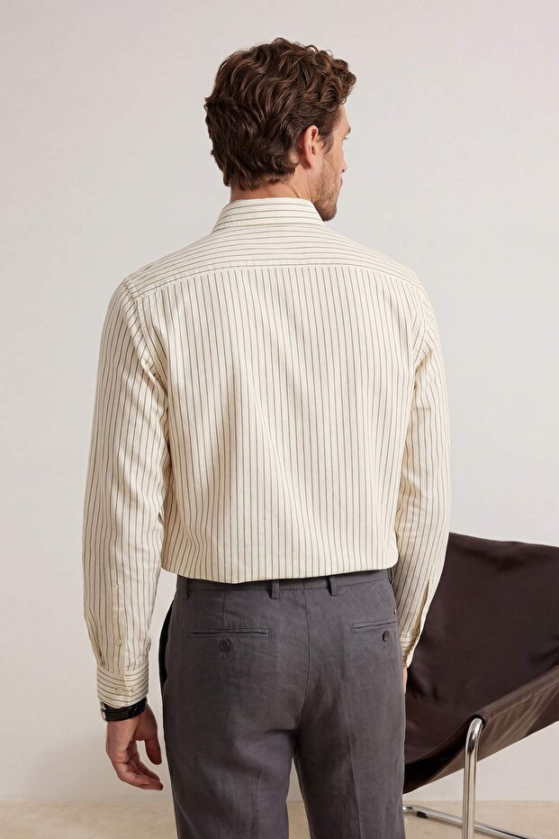 Ekru Slim Fit/Dar Kalıp Müslin Yazlık Erkek Dokuma Gömlek TMNSS26GO00015 - 4