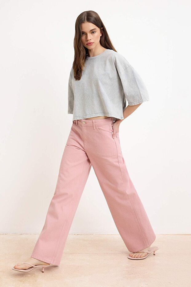 Pembe Cep Detaylı Yüksek Bel Wide Leg Jeans TWOSS26JE00286 - 2