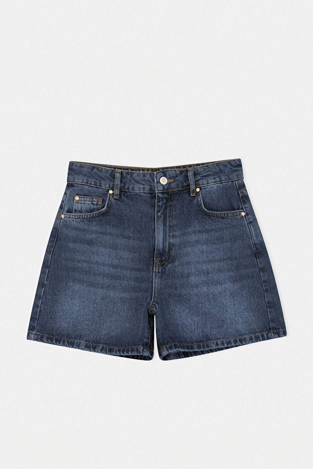 Koyu Mavi %100 Pamuk Yüksek Bel Denim City Şort TWOSS26SR00094 - 7