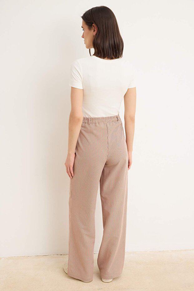 Kiremit Pötikareli Wide Leg/Geniş Paça Pantolon TWOSS26PL00130 - 4