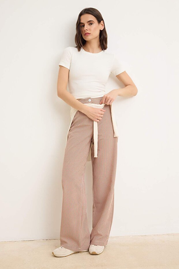 Kiremit Pötikareli Wide Leg/Geniş Paça Pantolon TWOSS26PL00130 - 2