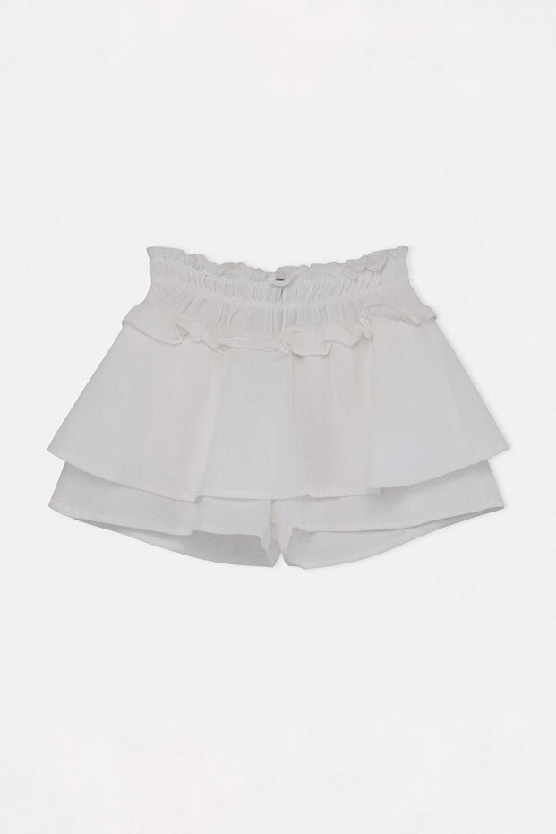 Ekru Dokuma Müslin Mini Boy Fırfırlı 100% Pamuk Plaj Şort TBESS26SR00010 - 4
