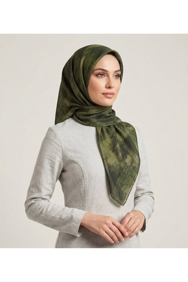 وشاح من الخيزران بنمط السحابة باللون الأخضر الزيتي